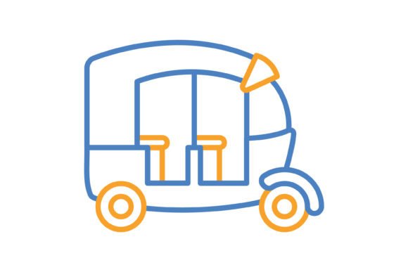 Rickshaw Blue & Orange Line Icon: Vibrant Visuals for Modern Design